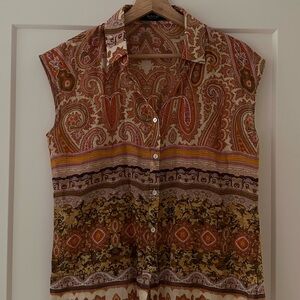 SAND Paisley Button-Down Shirt in Red and Brown